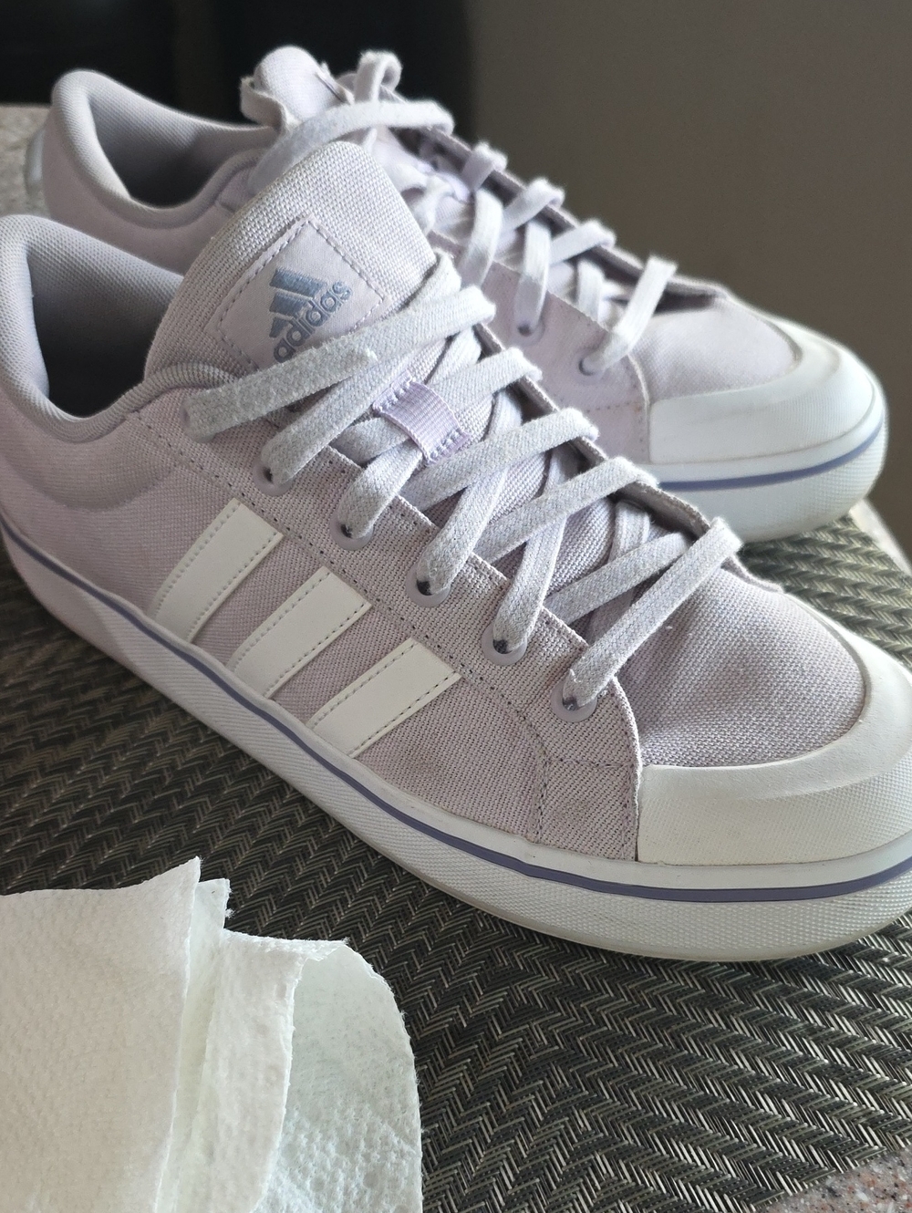 adidas Women Lilac Canvas Low-Top Sneakers with White Stripes